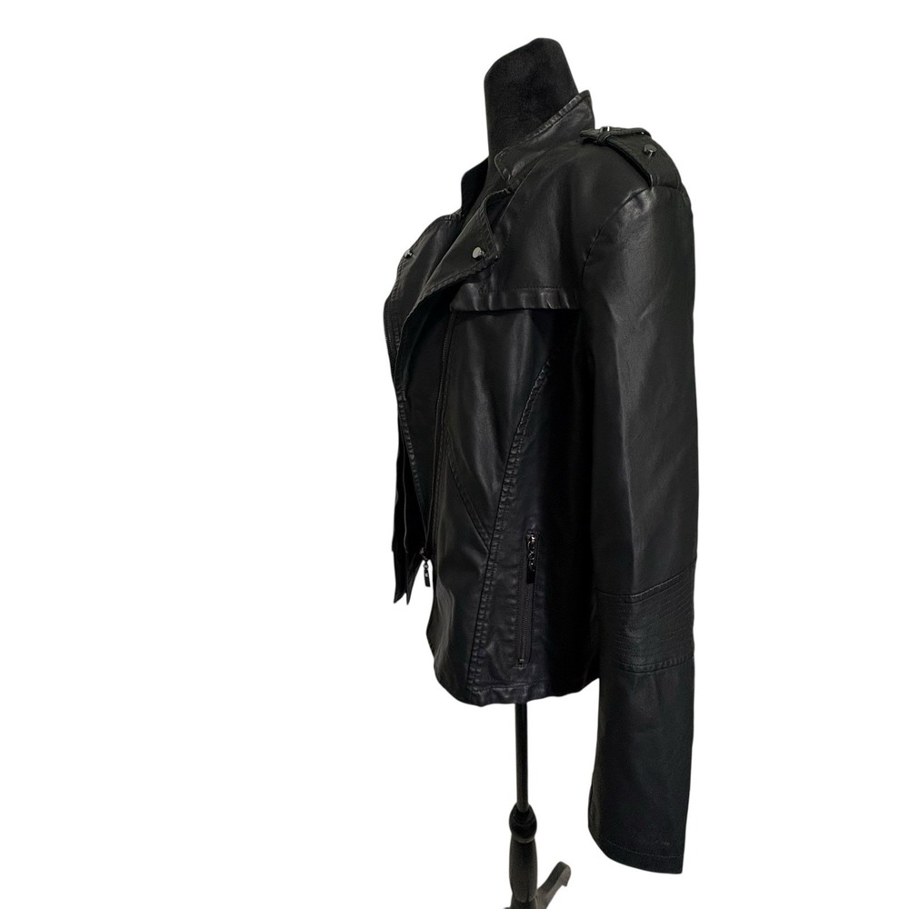 Chouyatou 2XL Black Moto Jacket Faux Leather Zip Biker Lightweight - Picture 2 of 9